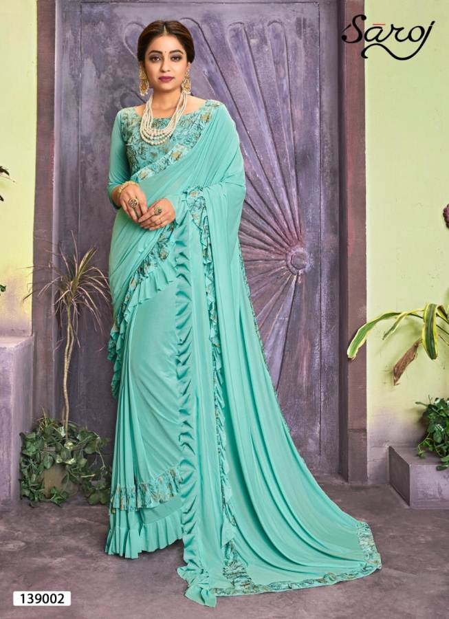 Saroj Presents Merie Gold Lycra Frill Designer Sarees