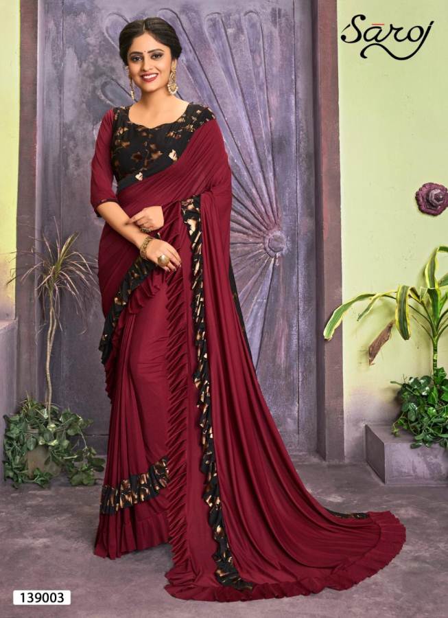 Saroj Presents Merie Gold Lycra Frill Designer Sarees