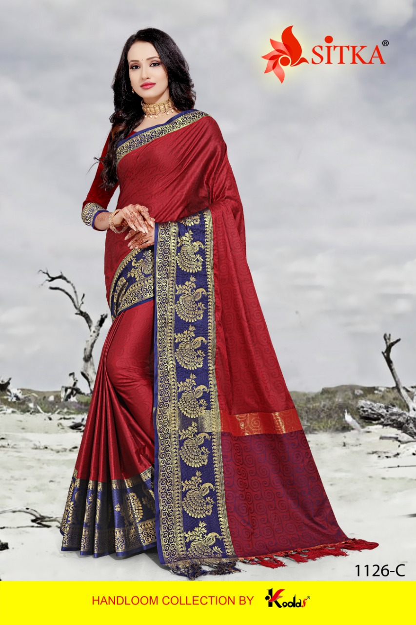 Sitka Presents Torian Silk 1126 Peacock Design Cotton Silk Sarees