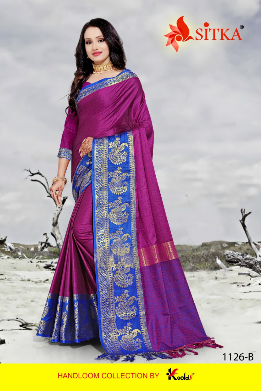 Sitka Presents Torian Silk 1126 Peacock Design Cotton Silk Sarees