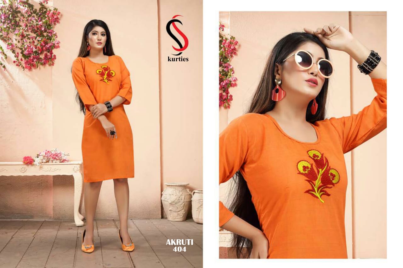 Ss Presents Akruti 4 Pure Cotton Self Embroidered Casual Kurtis