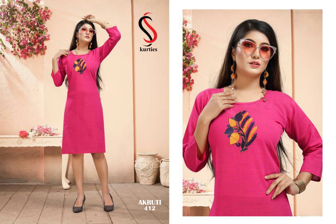 Ss Presents Akruti 4 Pure Cotton Self Embroidered Casual Kurtis