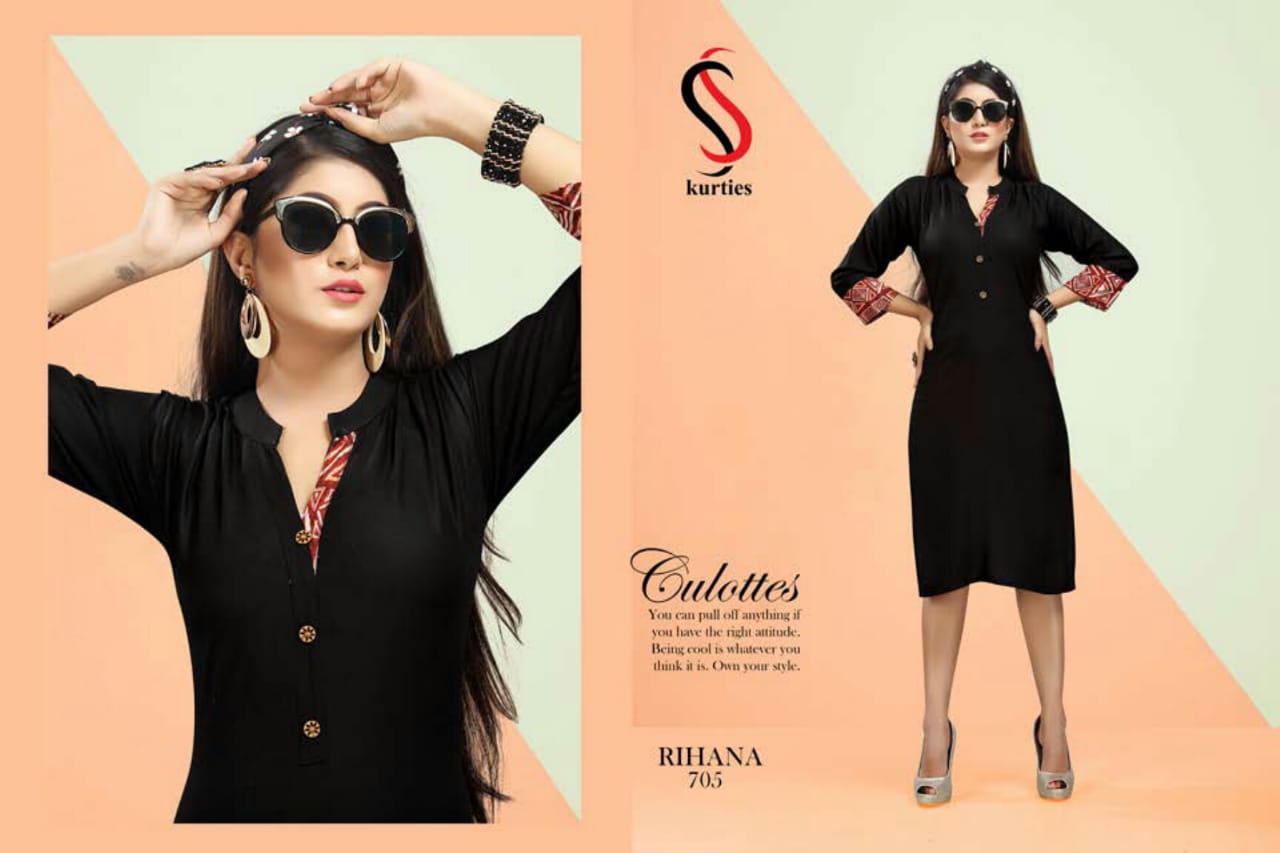 Ss Presents Rihana 7 Collection Of Rayon Plain Casual Wear Kurtis