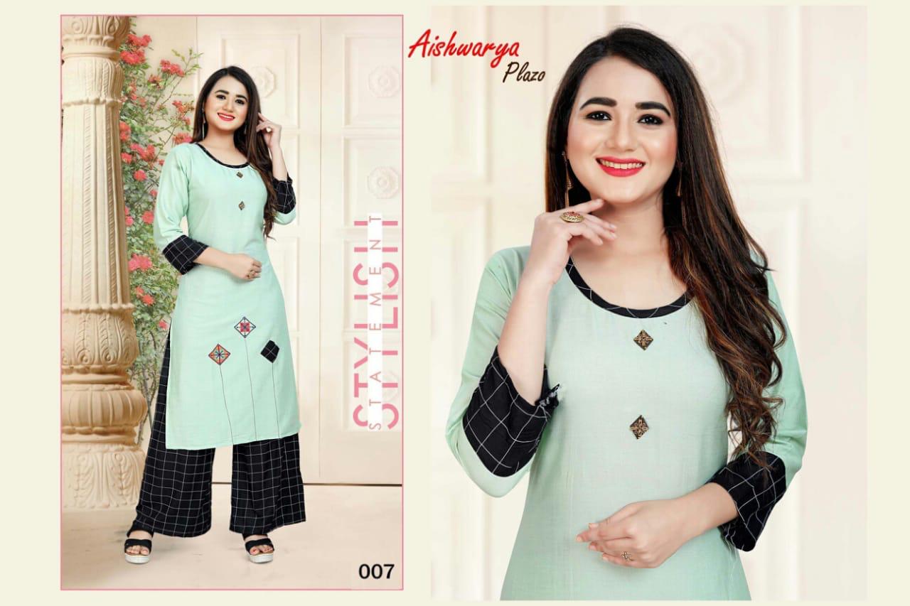 Aagya Presents Aishwarya Plazo Collection Of Heavy Rayon Stylish Kurti With Bottom