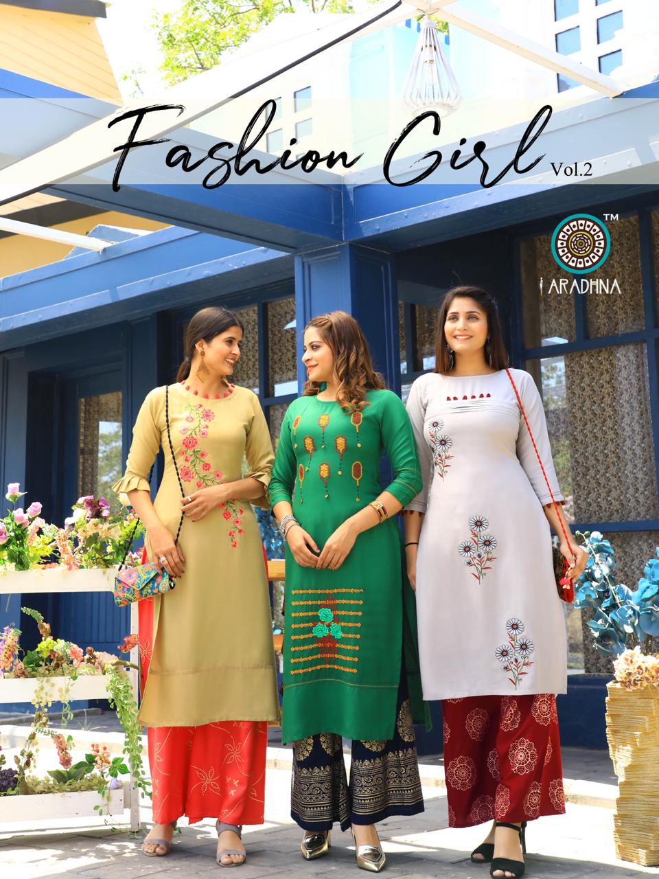 Aaradhna Presents Fashion Girl 2 Collection Of Heavy Rayon Embroidered Kurti With Plazo