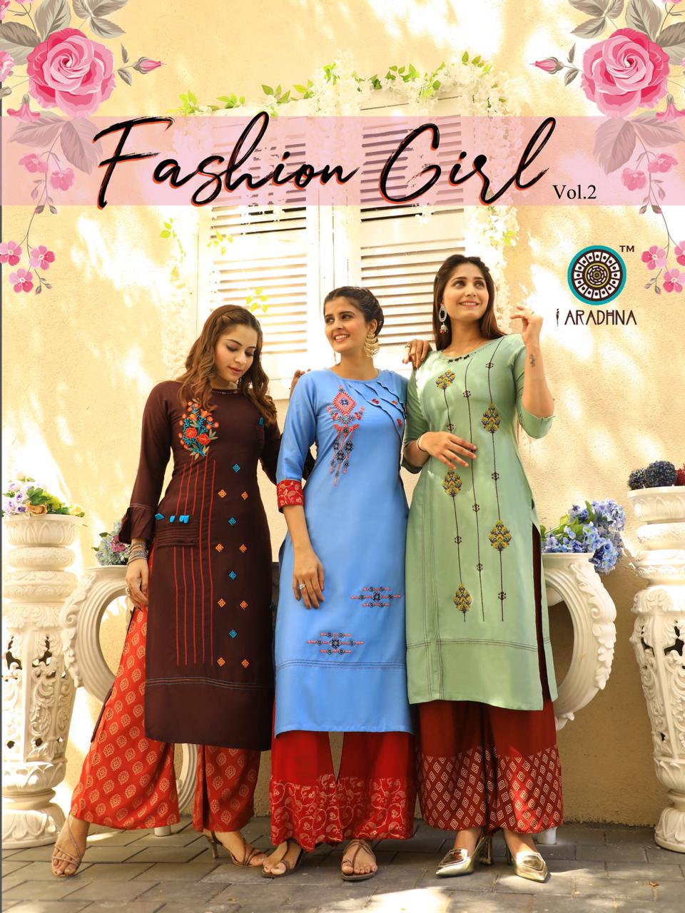 Aaradhna Presents Fashion Girl 2 Collection Of Heavy Rayon Embroidered Kurti With Plazo
