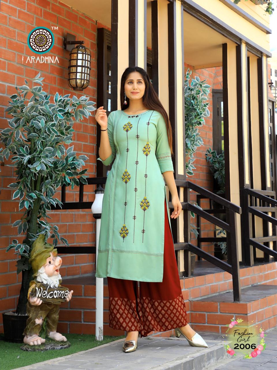 Aaradhna Presents Fashion Girl 2 Collection Of Heavy Rayon Embroidered Kurti With Plazo