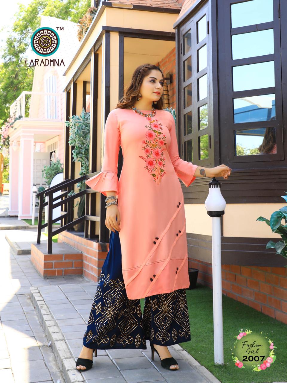 Aaradhna Presents Fashion Girl 2 Collection Of Heavy Rayon Embroidered Kurti With Plazo