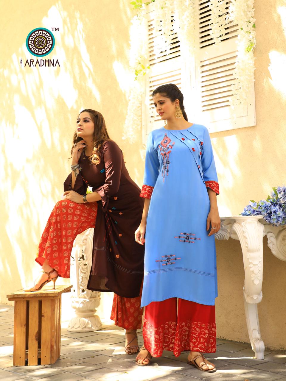 Aaradhna Presents Fashion Girl 2 Collection Of Heavy Rayon Embroidered Kurti With Plazo