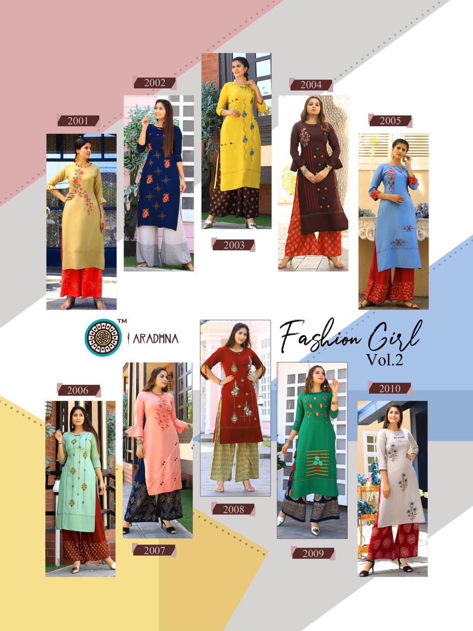 Aaradhna Presents Fashion Girl 2 Collection Of Heavy Rayon Embroidered Kurti With Plazo