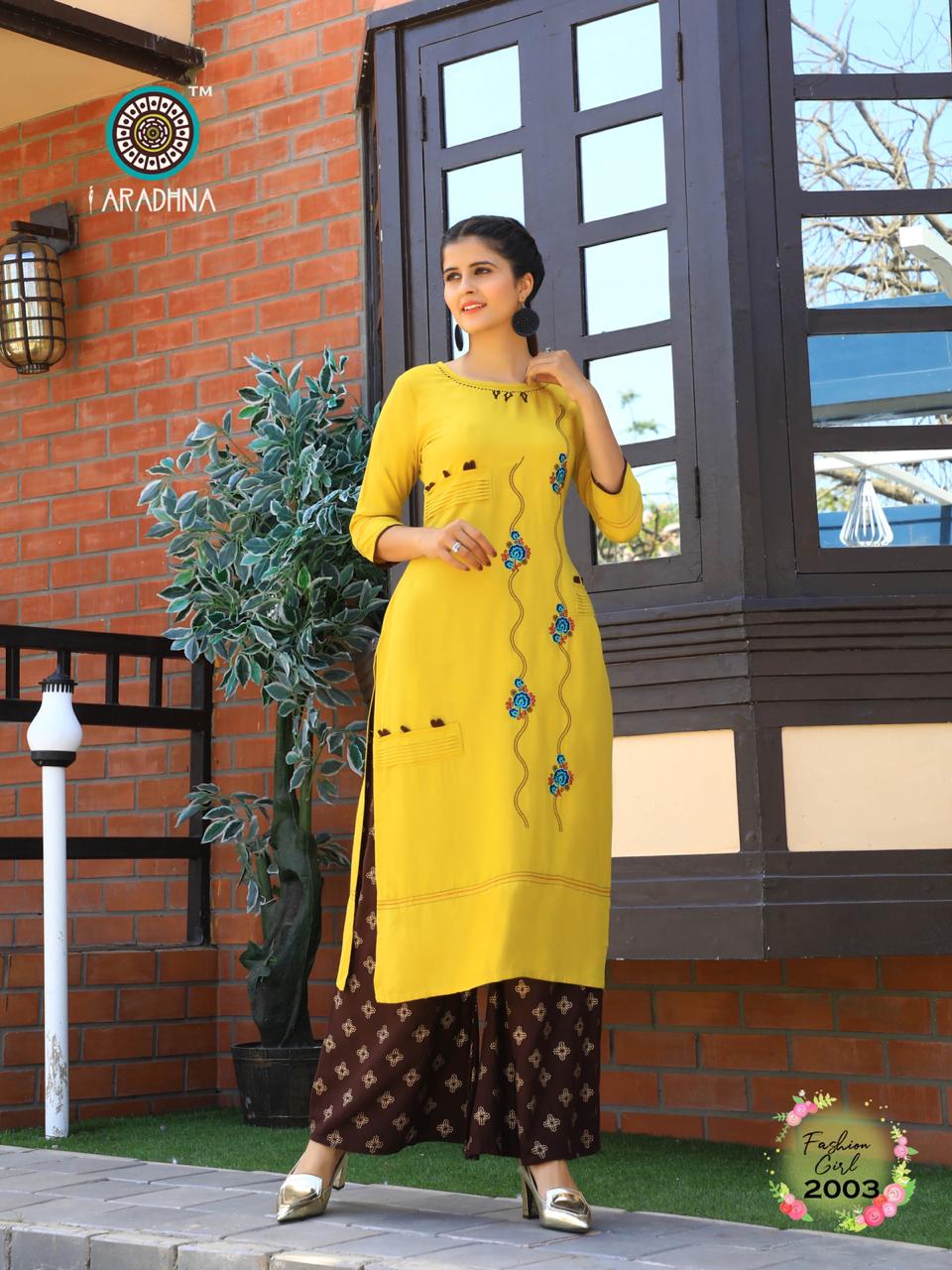 Aaradhna Presents Fashion Girl 2 Collection Of Heavy Rayon Embroidered Kurti With Plazo