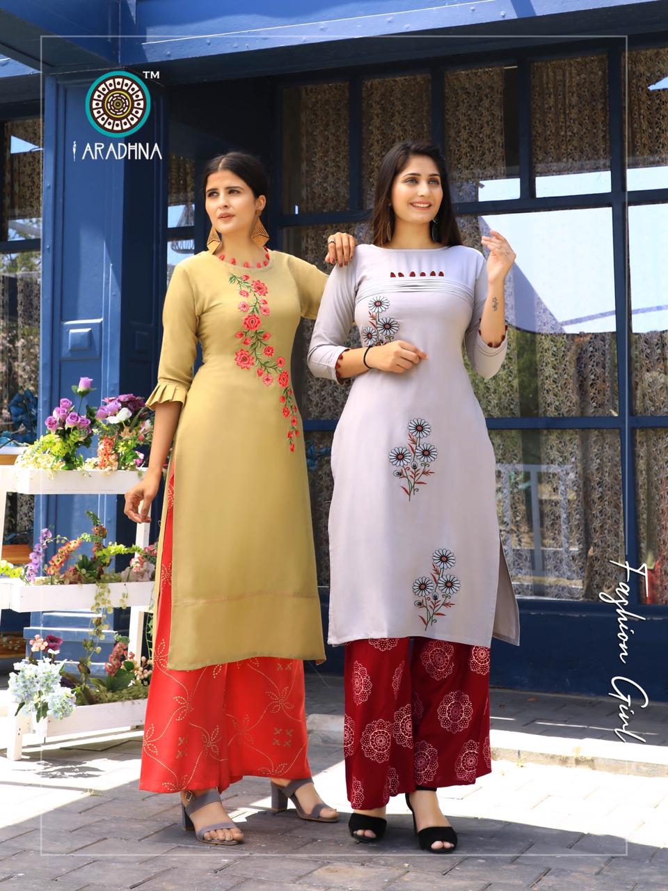 Aaradhna Presents Fashion Girl 2 Collection Of Heavy Rayon Embroidered Kurti With Plazo