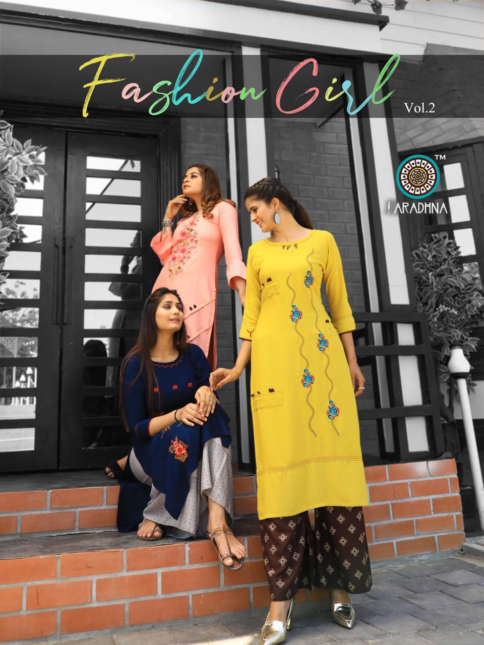 Aaradhna Presents Fashion Girl 2 Collection Of Heavy Rayon Embroidered Kurti With Plazo