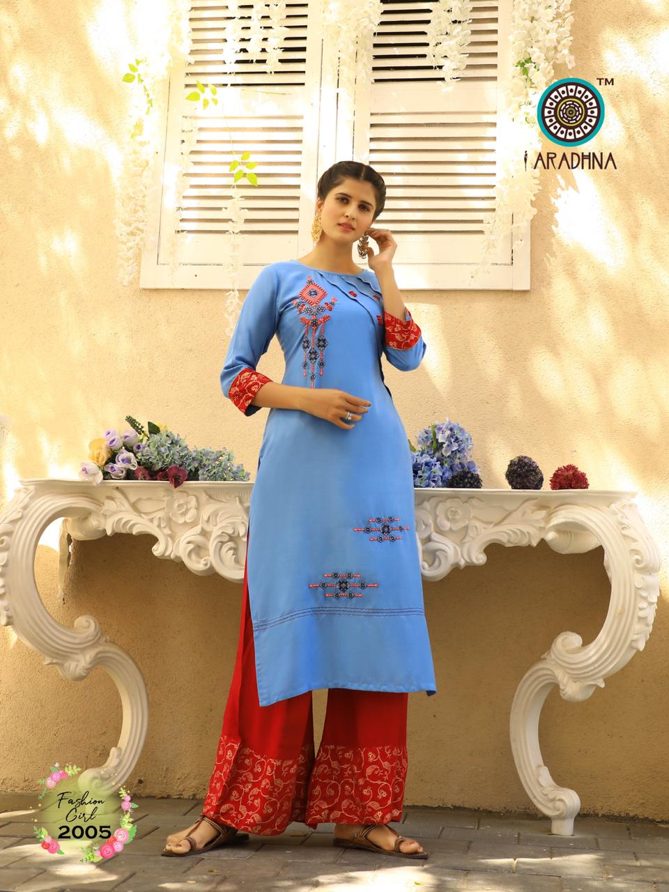 Aaradhna Presents Fashion Girl 2 Collection Of Heavy Rayon Embroidered Kurti With Plazo