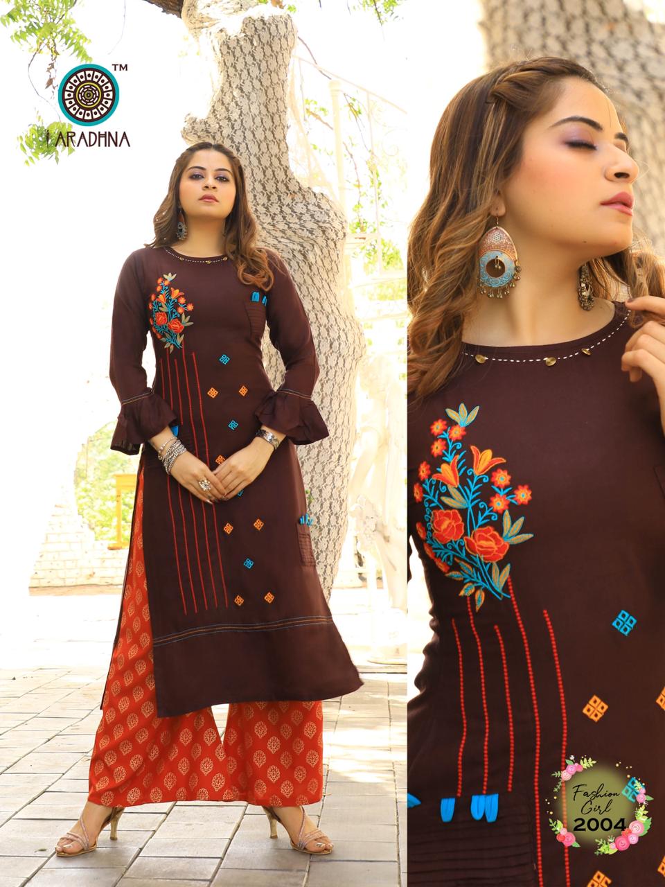 Aaradhna Presents Fashion Girl 2 Collection Of Heavy Rayon Embroidered Kurti With Plazo