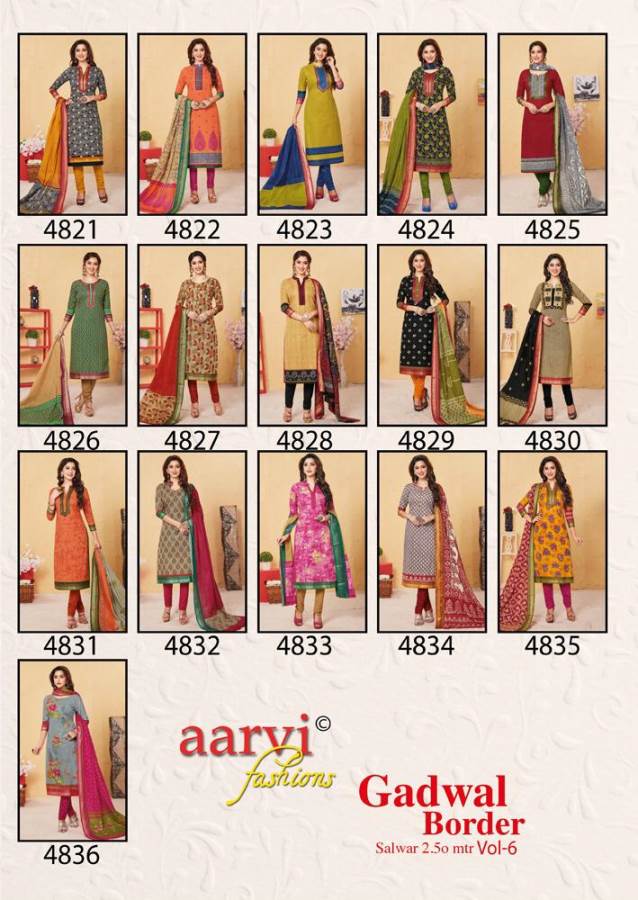 Aarvi Presents Gadwal Border 6 Collection Of Cambric Cotton Classy Printed Dress Materials