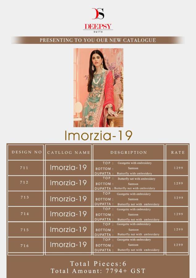 Deepsy Presents Imorzia 19 Collection Of Heavy Georgette Embroidered Designer Pakistani Suits