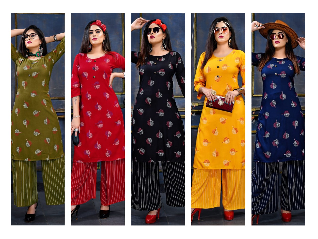 Fc Presents Kashish Collection Of Rayon Printed Kurti With Leheriya Printed Plazo