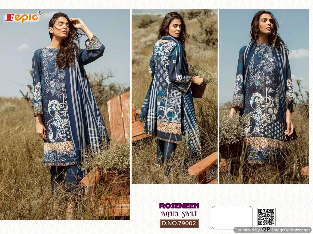 Fepic Presents Rosemeen Aqua Salt Collection Of Pure Cambric Cotton Pakistani Suits