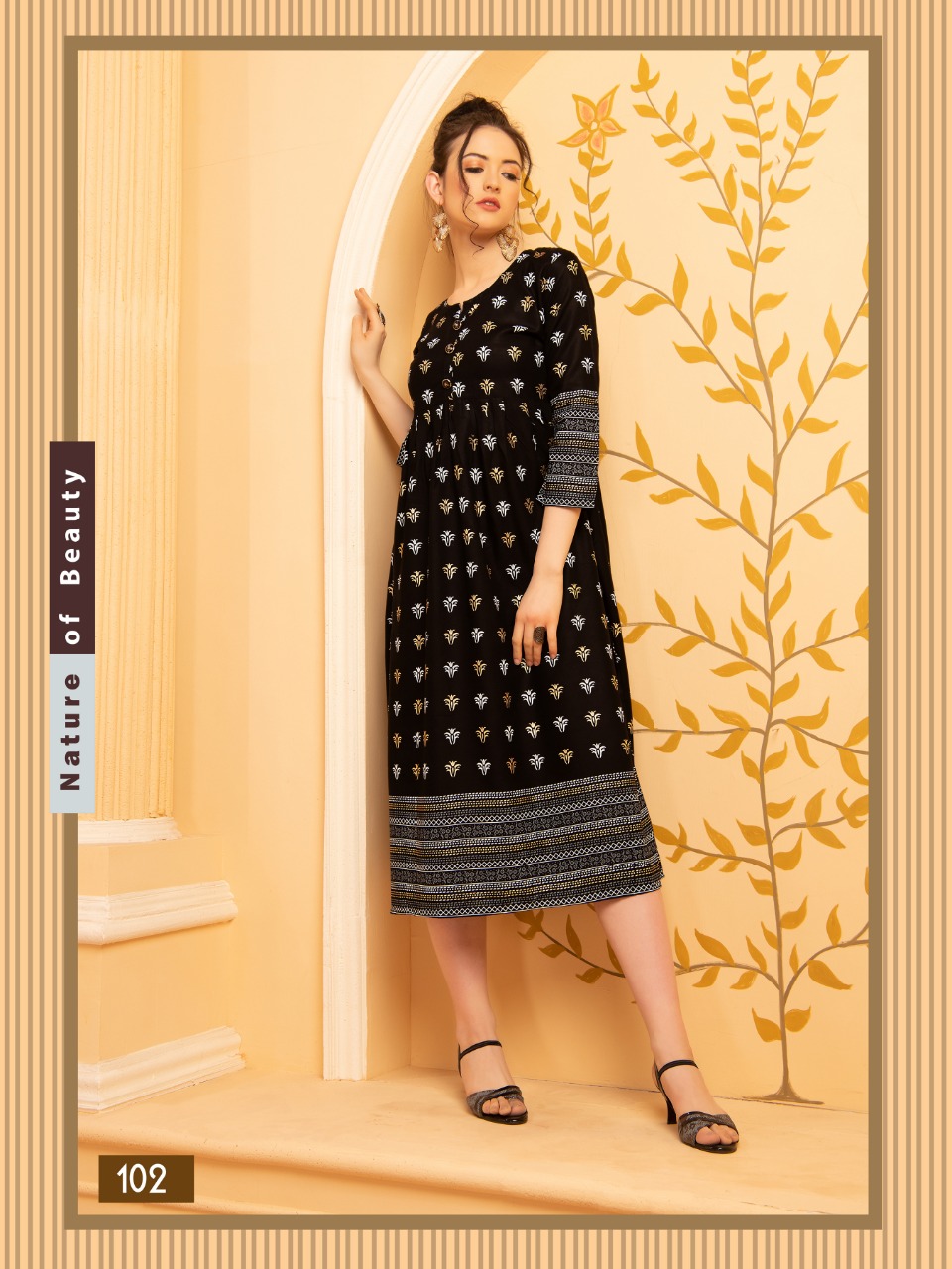 Ft Presents Mishikaa Collection Of Heavy Rayon Attractive Printed Pleated Round Flair Kurtis