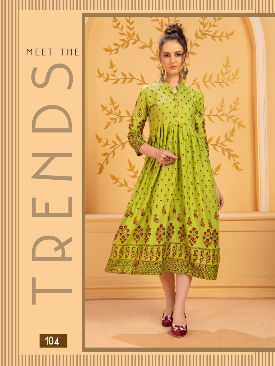 Ft Presents Mishikaa Collection Of Heavy Rayon Attractive Printed Pleated Round Flair Kurtis