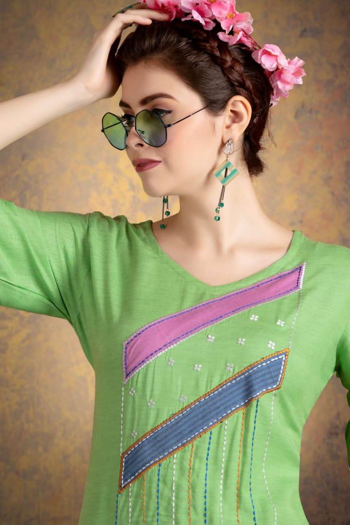 Ft Presents Myraa Collection Of Heavy Rayon Fancy Work Designer Kurtis