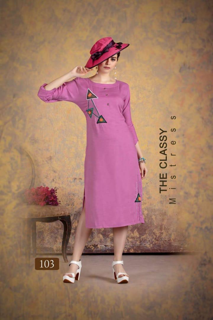 Ft Presents Myraa Collection Of Heavy Rayon Fancy Work Designer Kurtis