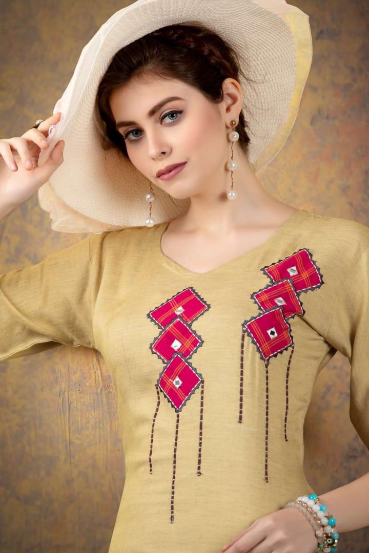 Ft Presents Myraa Collection Of Heavy Rayon Fancy Work Designer Kurtis
