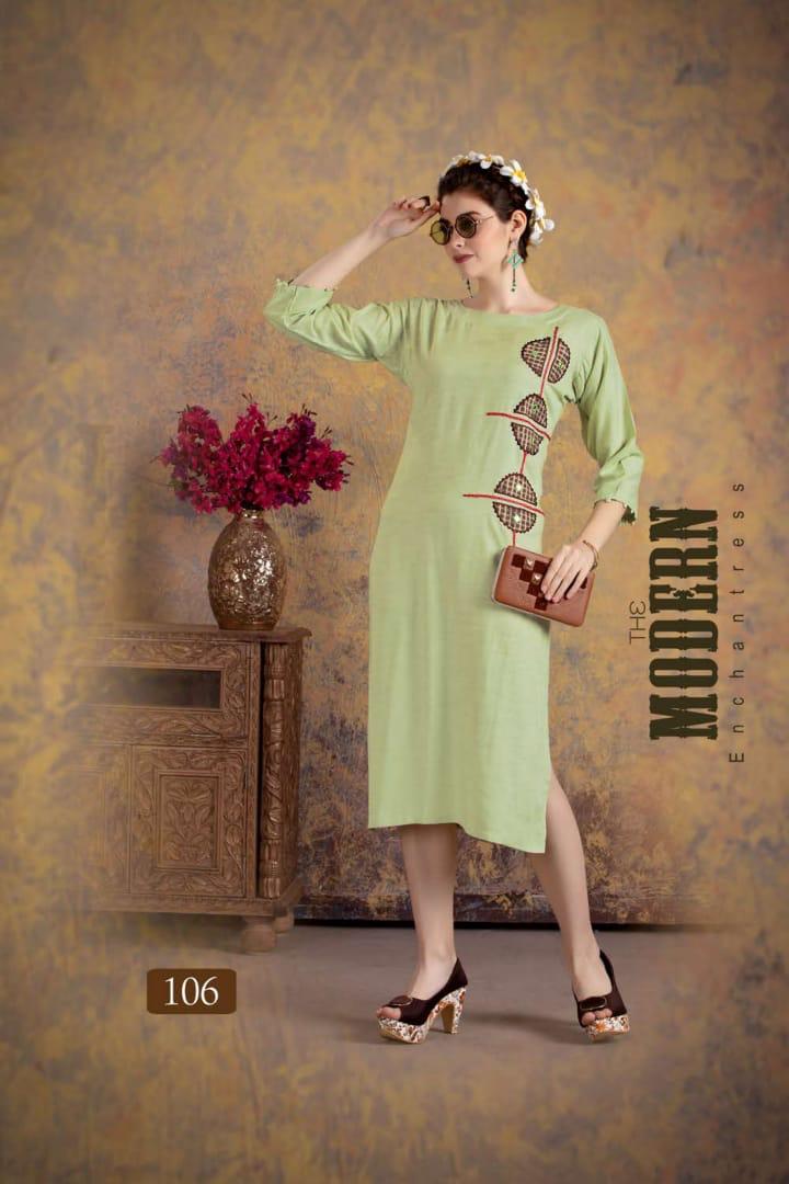 Ft Presents Myraa Collection Of Heavy Rayon Fancy Work Designer Kurtis