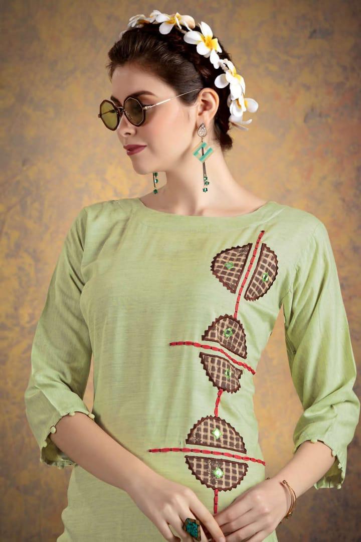Ft Presents Myraa Collection Of Heavy Rayon Fancy Work Designer Kurtis