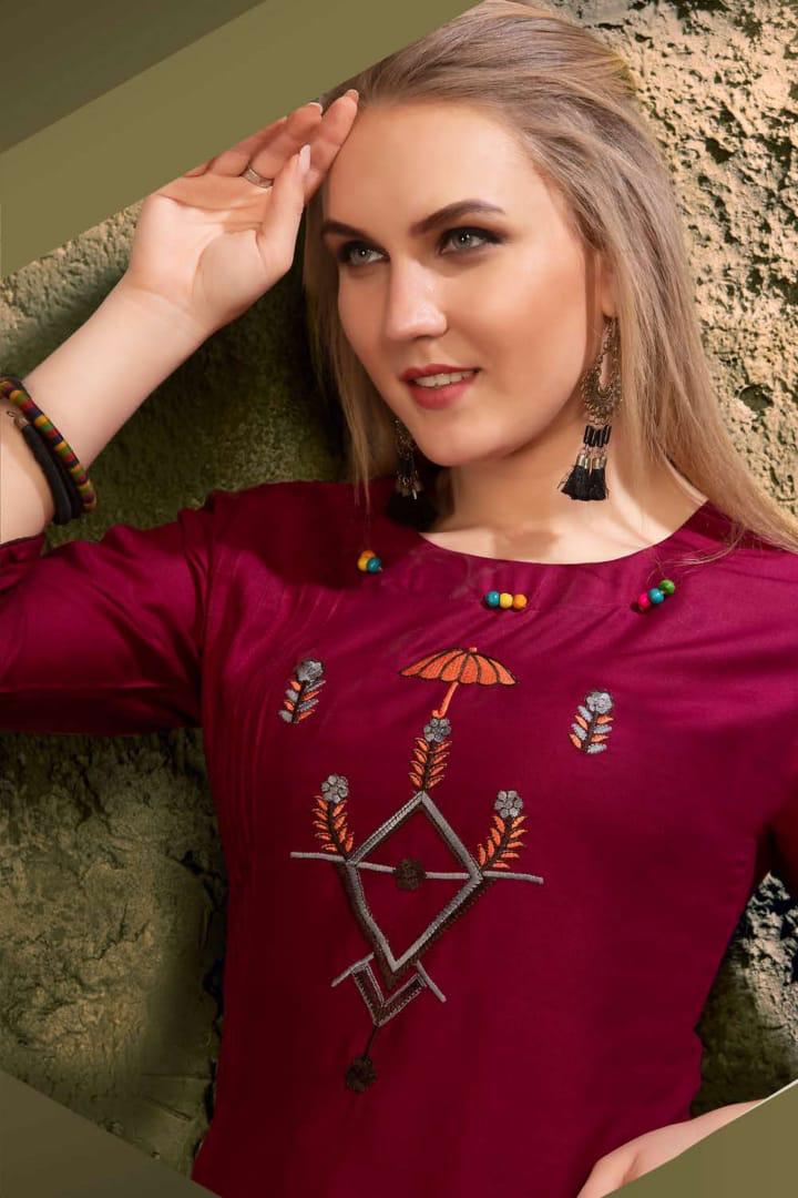 Ft Presents Soulmate Collection Of Heavy Rayon Stylish Embroidered Short Kurtis