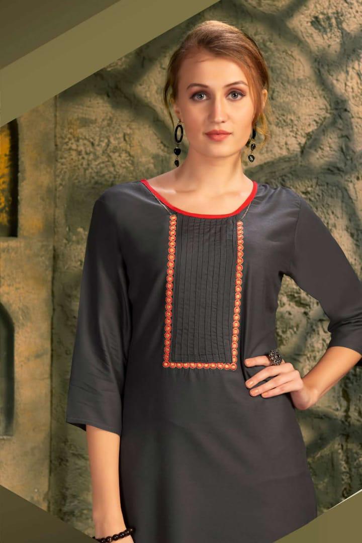 Ft Presents Soulmate Collection Of Heavy Rayon Stylish Embroidered Short Kurtis