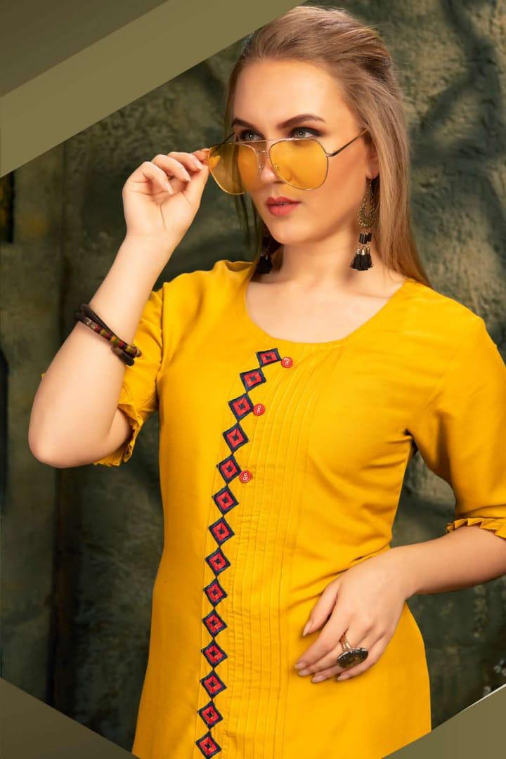 Ft Presents Soulmate Collection Of Heavy Rayon Stylish Embroidered Short Kurtis