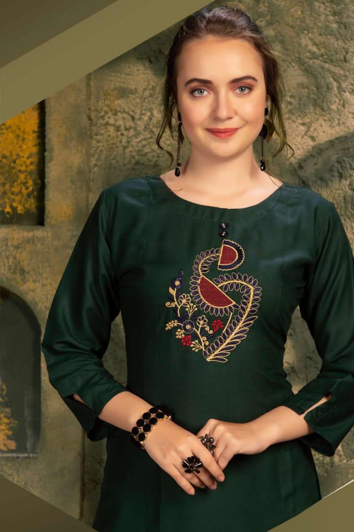 Ft Presents Soulmate Collection Of Heavy Rayon Stylish Embroidered Short Kurtis