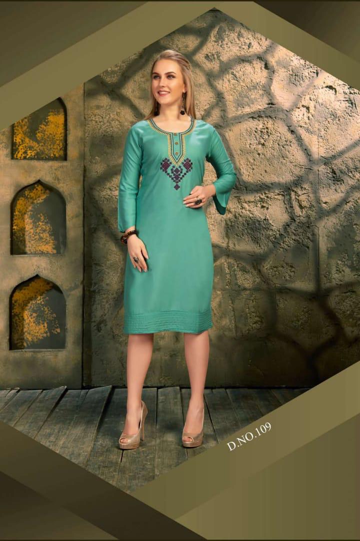 Ft Presents Soulmate Collection Of Heavy Rayon Stylish Embroidered Short Kurtis
