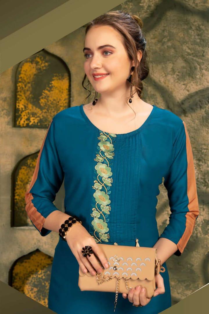 Ft Presents Soulmate Collection Of Heavy Rayon Stylish Embroidered Short Kurtis