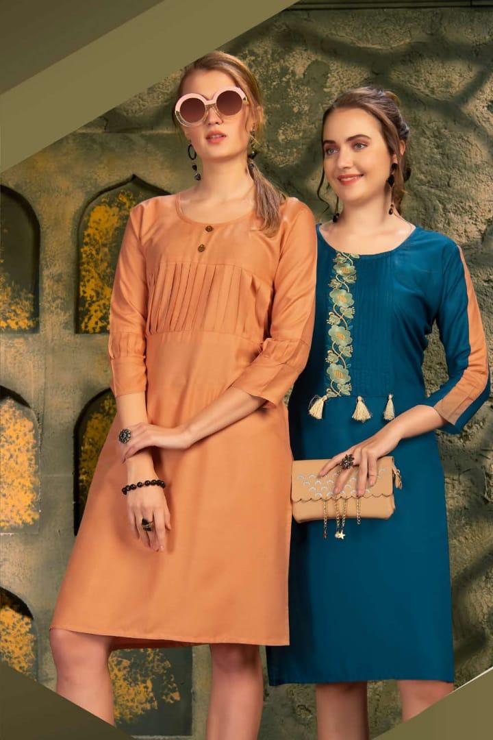 Ft Presents Soulmate Collection Of Heavy Rayon Stylish Embroidered Short Kurtis