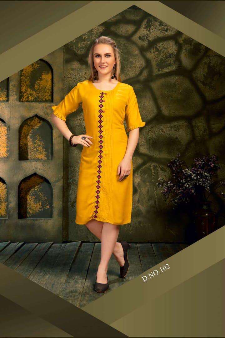 Ft Presents Soulmate Collection Of Heavy Rayon Stylish Embroidered Short Kurtis