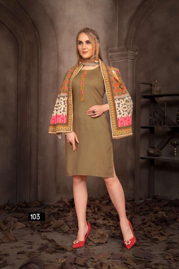 Ft Presents Springg Collection Of Heavy Rayon Slub Kurti With Dupatta