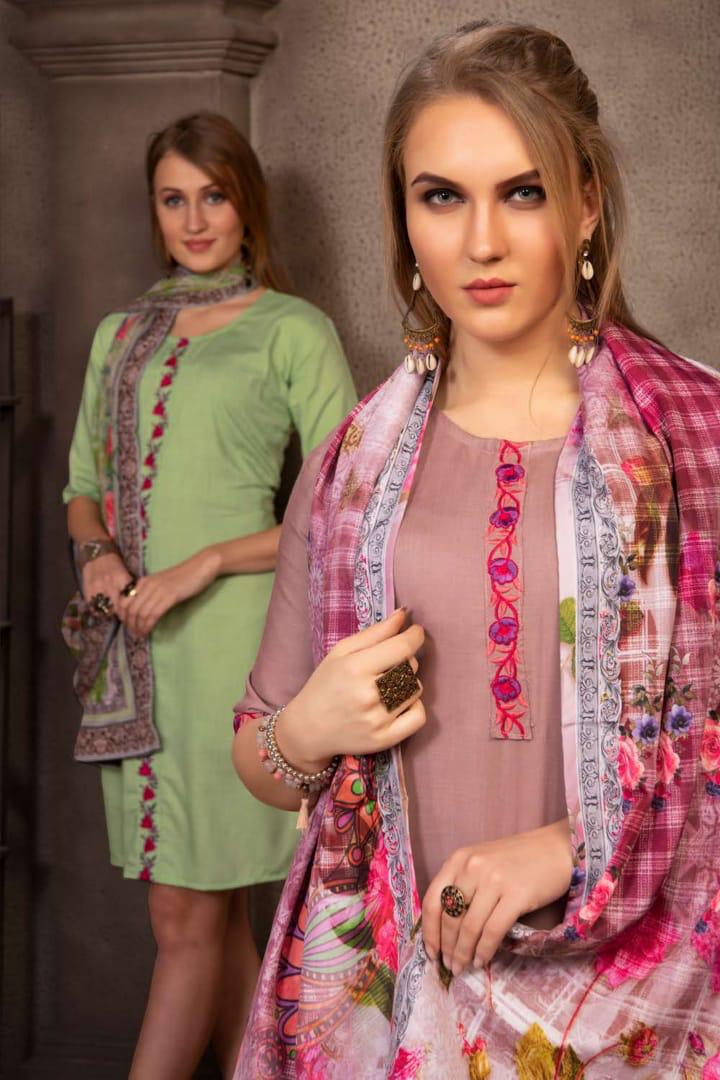 Ft Presents Springg Collection Of Heavy Rayon Slub Kurti With Dupatta