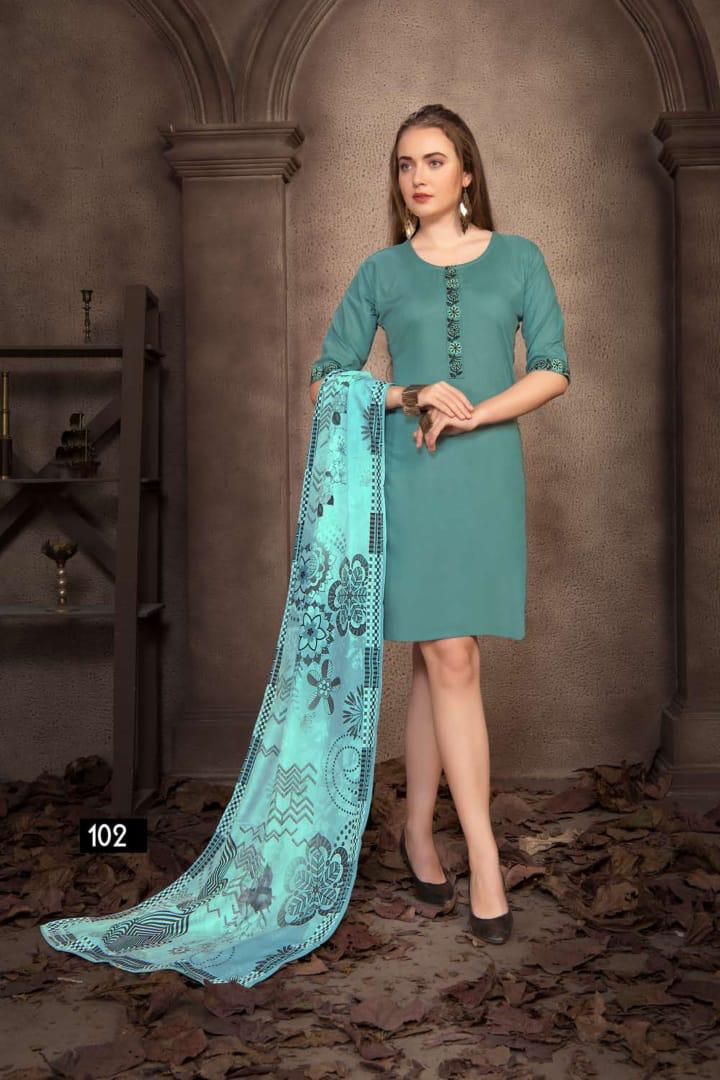 Ft Presents Springg Collection Of Heavy Rayon Slub Kurti With Dupatta