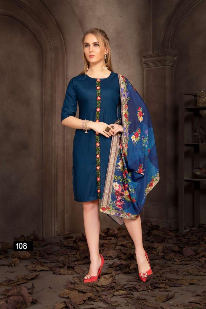Ft Presents Springg Collection Of Heavy Rayon Slub Kurti With Dupatta