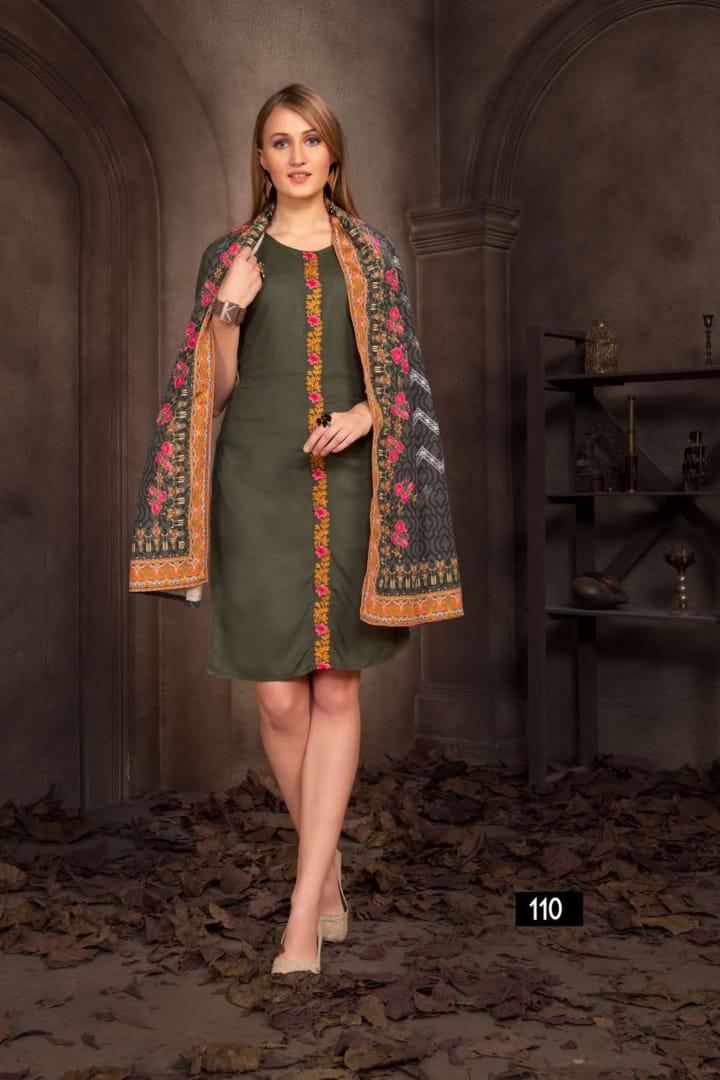 Ft Presents Springg Collection Of Heavy Rayon Slub Kurti With Dupatta