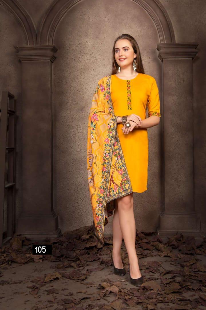 Ft Presents Springg Collection Of Heavy Rayon Slub Kurti With Dupatta