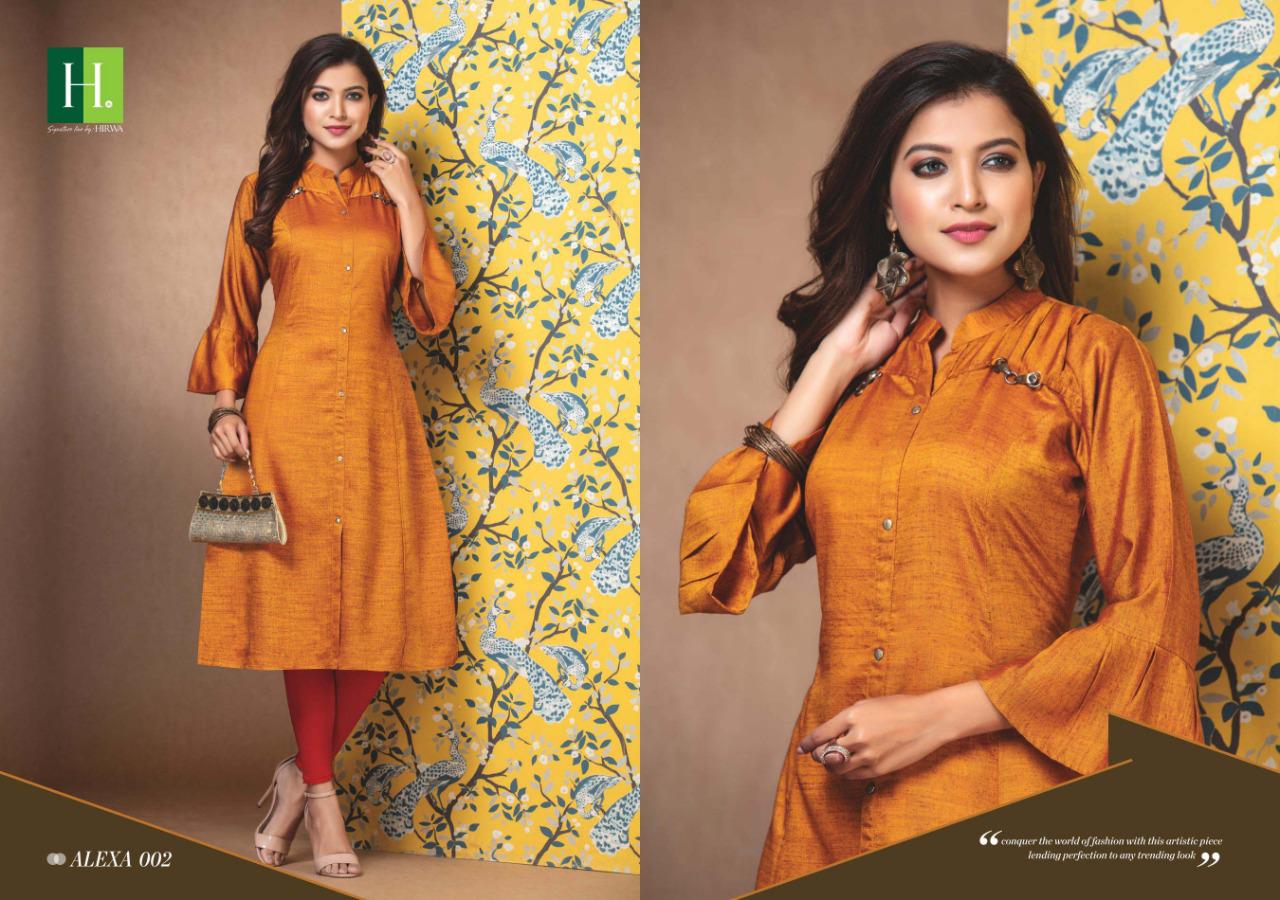 Hirwa Presents Alexa 2 Collection Of Raw Silk Front Button Slit Mandarin Collar Kurtis