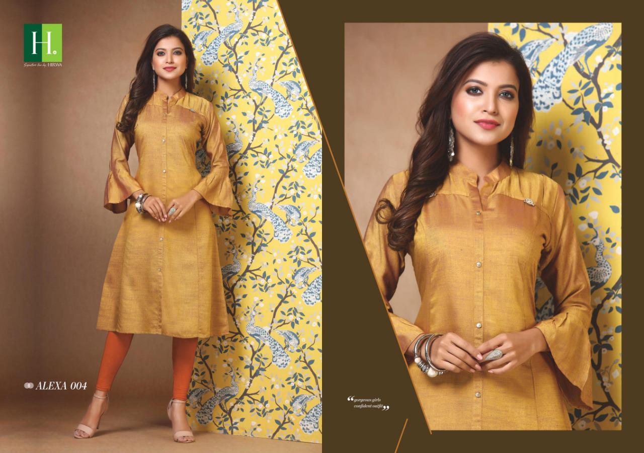 Hirwa Presents Alexa 2 Collection Of Raw Silk Front Button Slit Mandarin Collar Kurtis