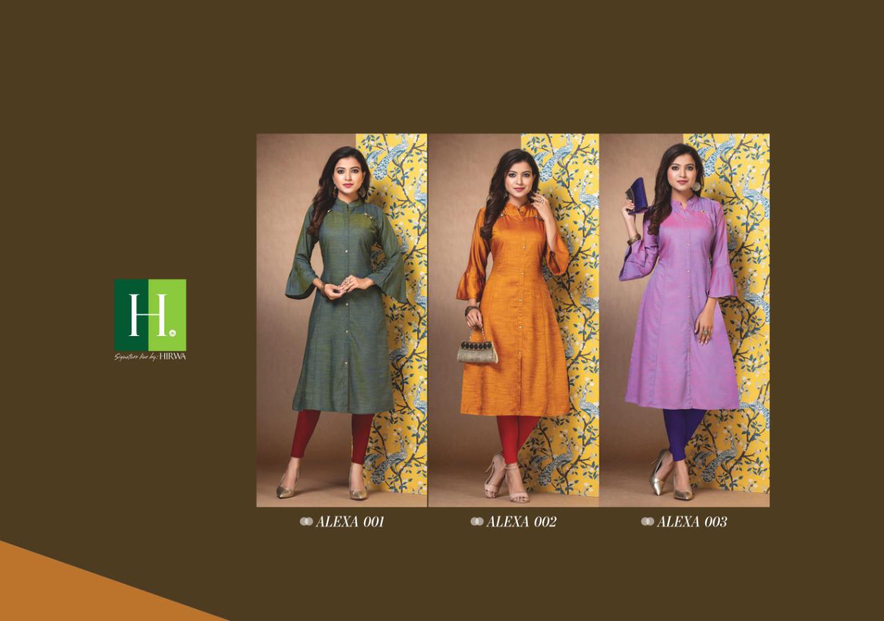 Hirwa Presents Alexa 2 Collection Of Raw Silk Front Button Slit Mandarin Collar Kurtis