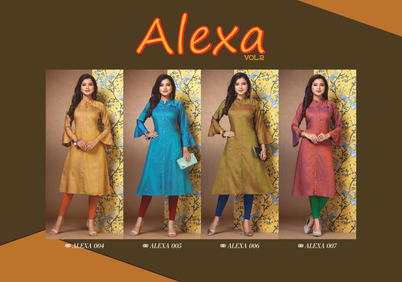 Hirwa Presents Alexa 2 Collection Of Raw Silk Front Button Slit Mandarin Collar Kurtis