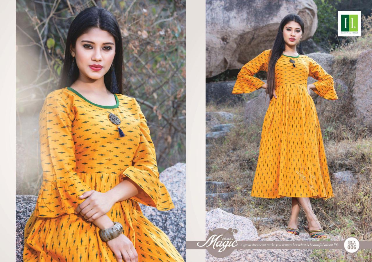 Hirwa Presents Kitty Party 5 Collection Of Cambric Cotton Ikkat Printed Pleated Round Kurtis
