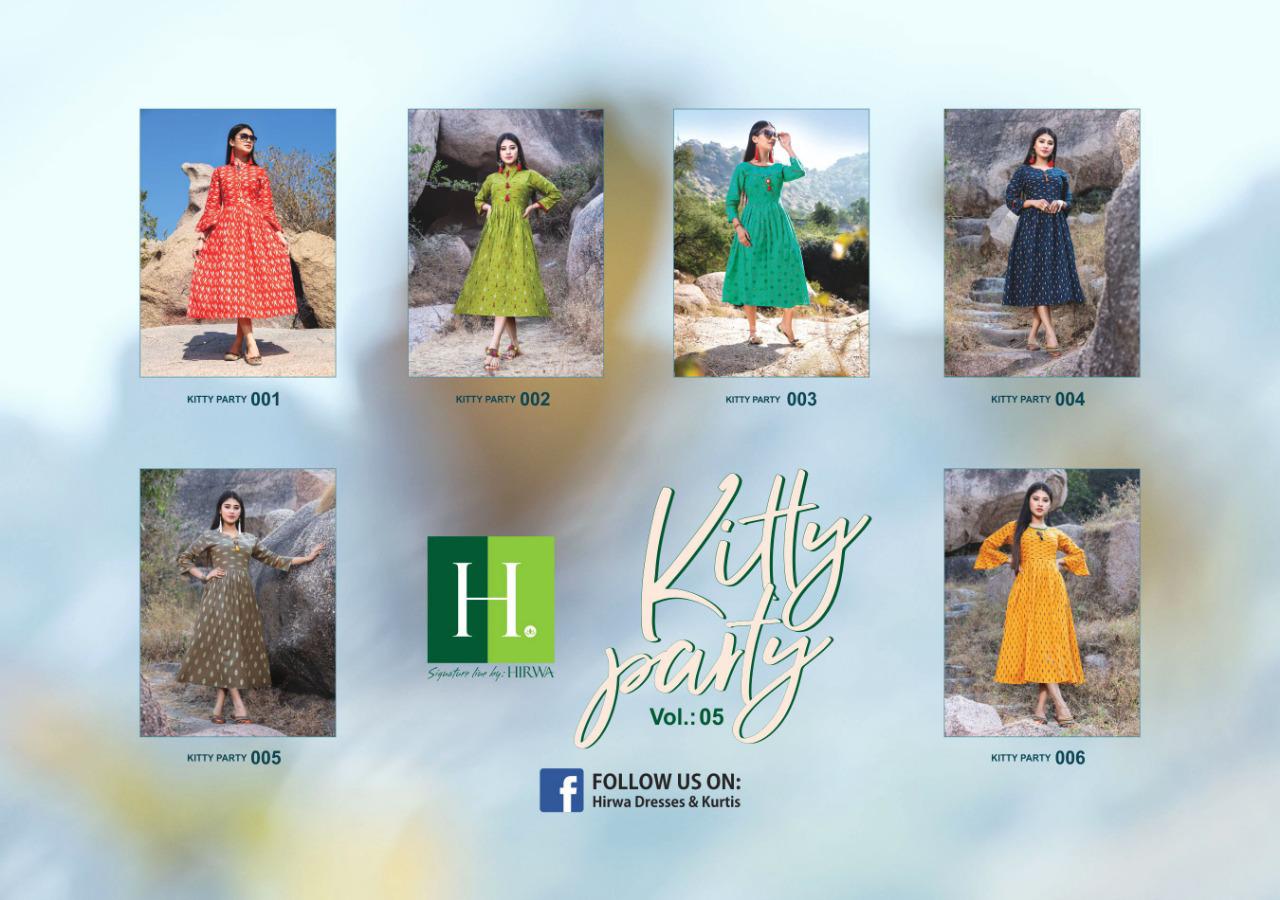 Hirwa Presents Kitty Party 5 Collection Of Cambric Cotton Ikkat Printed Pleated Round Kurtis